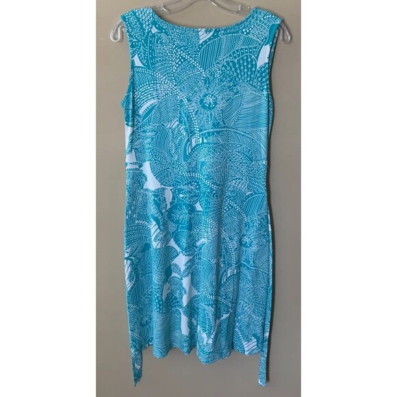 Talbots Woman Dress With Tie Sleeveless Size X Floral Turquoise White Stretch B2 - Picture 2 of 3